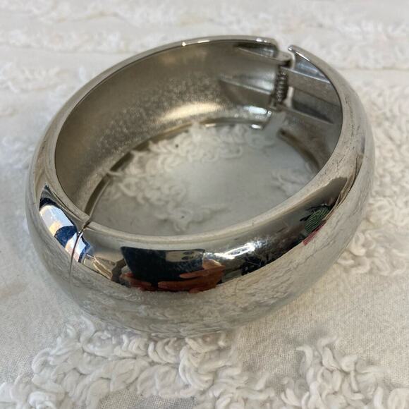 SILVER METAL Cuff Clasp Bracelet Chunky Husky Oversized Maximalist Bold Punk - Picture 2 of 6